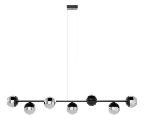 Luminaria Lustre Teto Sala de Jantar Jabuticaba 5 Metros com 7 Vidro Globo Bivolt - Preto/fume - 6