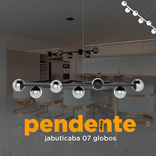 Luminaria Lustre Teto Sala de Jantar Jabuticaba 5 Metros com 7 Vidro Globo Bivolt - Preto/fume - 4