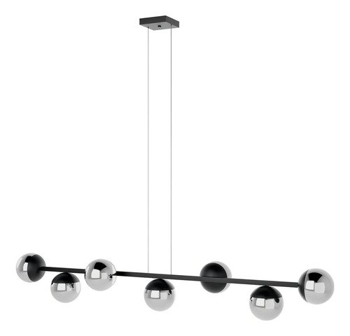 Luminaria Lustre Teto Sala de Jantar Jabuticaba 5 Metros com 7 Vidro Globo Bivolt - Preto/fume - 5