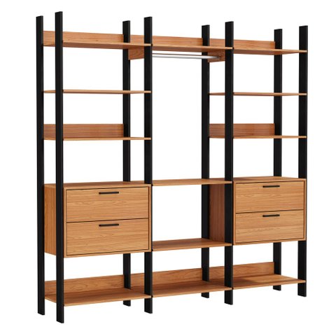 Guarda Roupa Closet Industrial 217cm 4 Gavetas 100% Mdf Tw404 Freijó/preto Fosco - Pradel