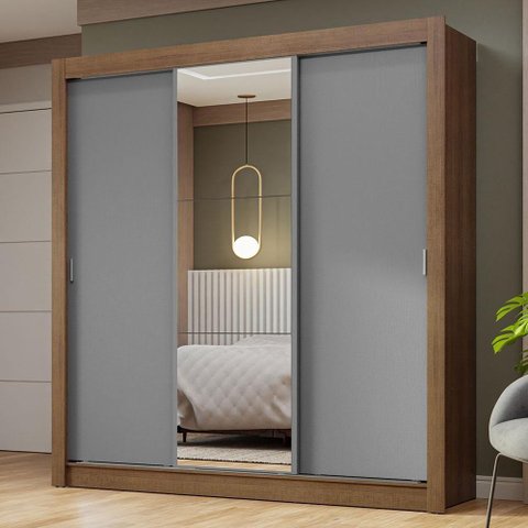 Guarda-roupa Casal 3 Portas de Correr com Espelho Rustic/cinza Nobre Madesa Rustic/cinza