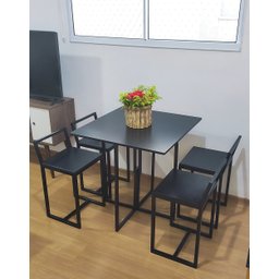 Mesa Redonda Jantar Prime Compacta de Madeira 4 Cadeiras Preta BF Decor - 4