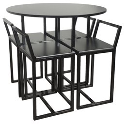 Mesa Redonda Jantar Prime Compacta de Madeira 4 Cadeiras Preta BF Decor - 1