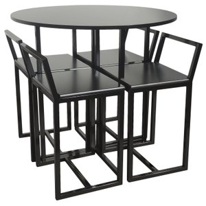 Mesa Redonda Jantar Prime Compacta de Madeira 4 Cadeiras Preta BF Decor