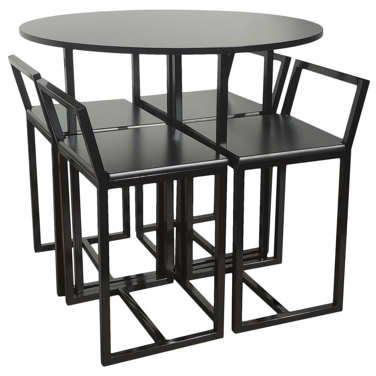 Mesa Redonda Jantar Prime Compacta de Madeira 4 Cadeiras Preta BF Decor