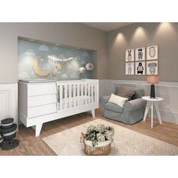 Berço Prince 4x1 Vira Mini Cama e Trocador Vira Comoda Multifuncional Quarto de Bebê - Branco - 1