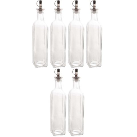 Kit 6 Garrafas Porta Azeite 510ml Vidro Bico Dosador Frasco Transparente para Vinagre Lyor