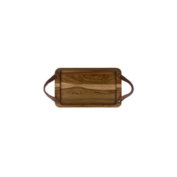 Tábua de Servir Rebaixada com Alça de Couro P - Madeira de Teca 30x18x2cm - 1