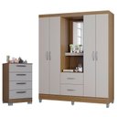 Ver imagem 1 de Cômoda 867 4 Gavetas com Guarda Roupa Solteiro Córdoba 4 Portas Castanho Off White - Poquema