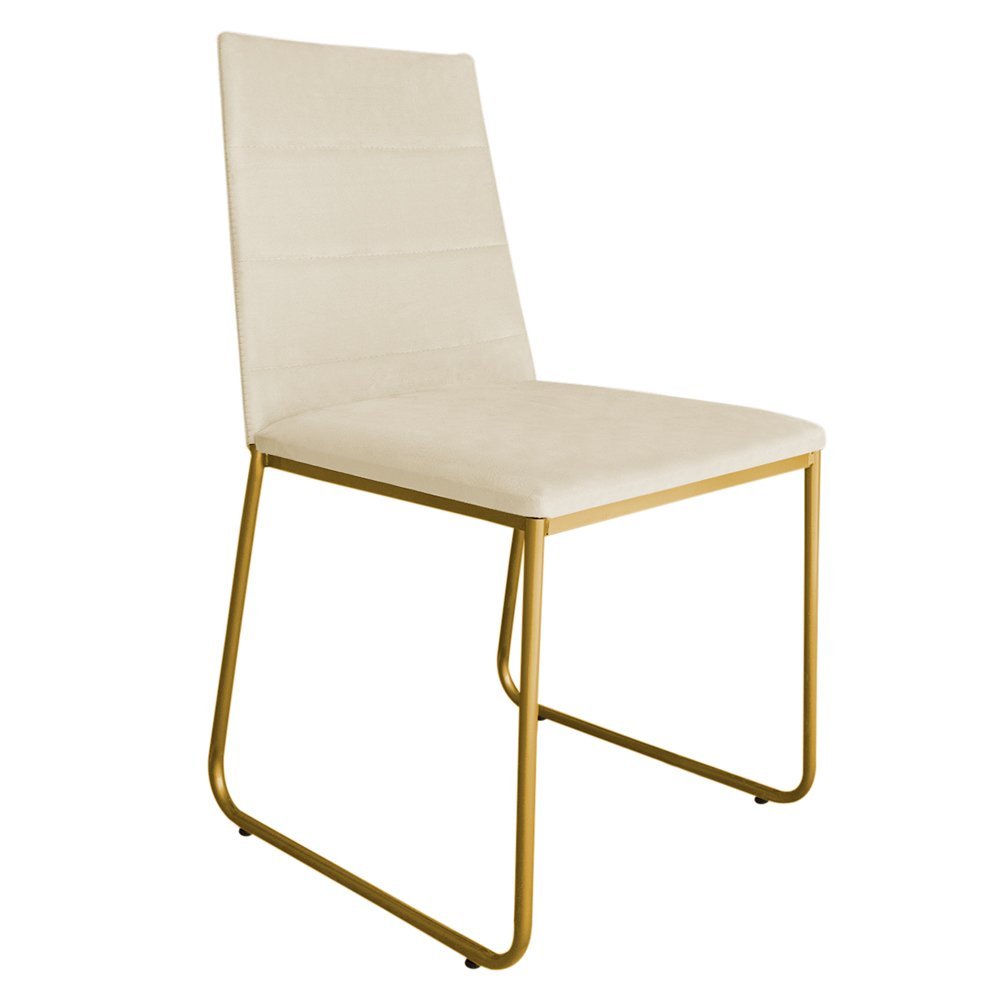 Cadeira de Jantar Estofada Lille Base Gold Veludo Bege - Montanaris Decor