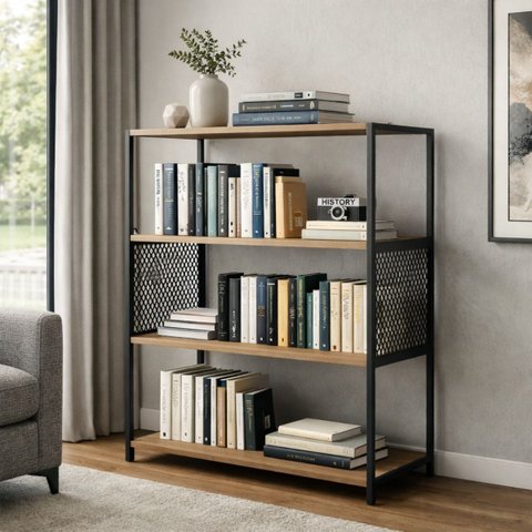 Estante Industrial P/ Sala Escritório Livro Decorativa Preta:mel