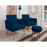 Kit 02 Poltronas Lux Decorativas E Puff Suede Azul Marinho - 1