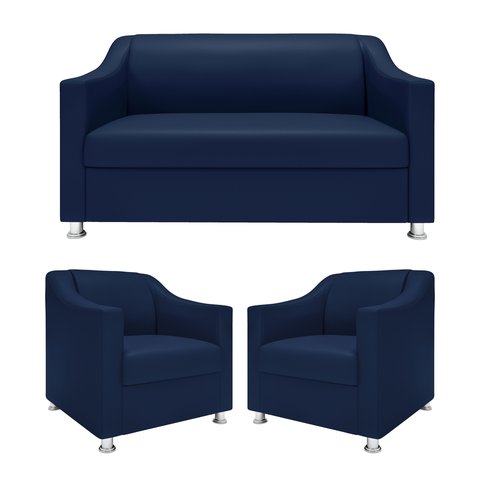 Recepção Clínica Sofisticada: Namoradeira 2l + 2 Poltronas Azul-marinho