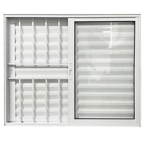 Janela Veneziana 3 Folhas com Grade Alumínio Branco Linha 25:120 x 150