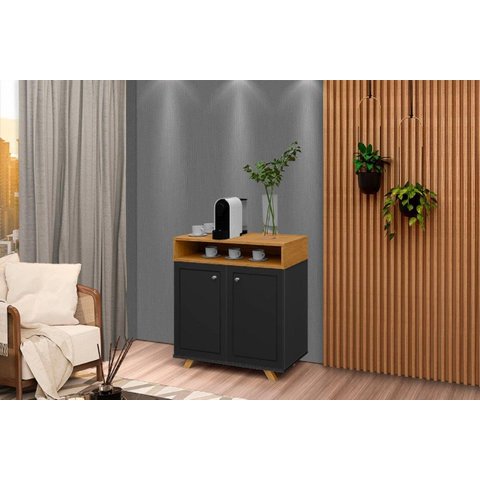 Buffet / Balcão / Bancada / Aparador St Modelo Retrô com Pés em Madeira 2 Portas com Detalhe a Lazer
