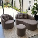 Ver imagem 1 de Kit de 01 Sofá Orgânico Curvo Feijão + 01 Poltrona Confortável + 01 Puff Decorativo Sala Estúdio Amo