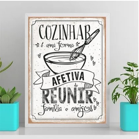 Quadro Decorativo Cozinha Afetiva 24x18cm:Madeira branca