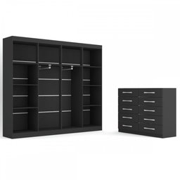 Quarto de Casal Ele e Ela Closet 8 Prateleiras Cômoda 10 Gavetas Preto - Panorama Móveis - 6 Quarto de Casal Ele e Ela Closet 8 Prateleiras Cômoda 10 Gavetas Preto - Panorama Móveis - 6