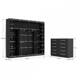 Quarto de Casal Ele e Ela Closet 8 Prateleiras Cômoda 10 Gavetas Preto - Panorama Móveis - 3 Quarto de Casal Ele e Ela Closet 8 Prateleiras Cômoda 10 Gavetas Preto - Panorama Móveis - 3