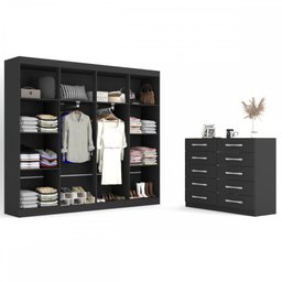 Quarto de Casal Ele e Ela Closet 8 Prateleiras Cômoda 10 Gavetas Preto - Panorama Móveis - 2 Quarto de Casal Ele e Ela Closet 8 Prateleiras Cômoda 10 Gavetas Preto - Panorama Móveis - 2