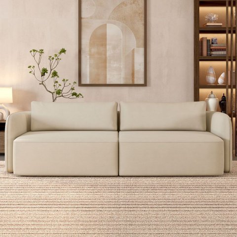 Sofá 3 Lugares Sala Living Orgânico 220cm Oregon K01 Veludo Bege - Lyam Decor