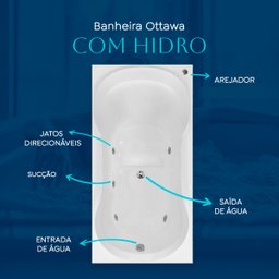 Banheira Retangular Ottawa com Hidro em Acrílico - 127v - 4