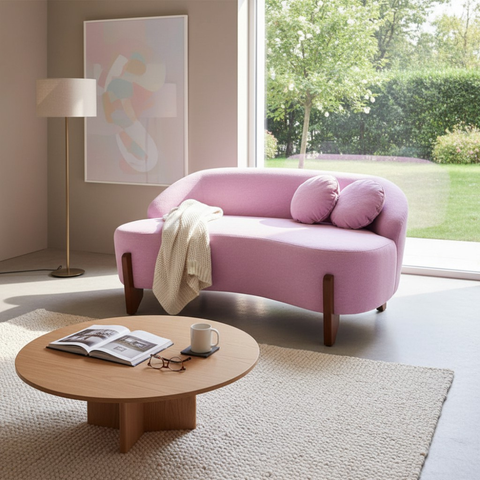 Namoradeira Sofá Feijão Moscou 150cm Orgânica Couro Rosa Bebê