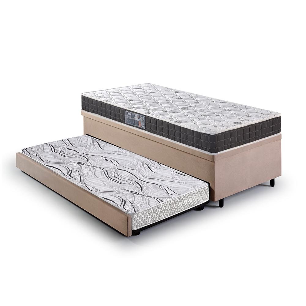 Bicama Box Baú Solteiro Suede Bege 88x188 com Colchão Pantanal Espuma D28 Anjos - 8