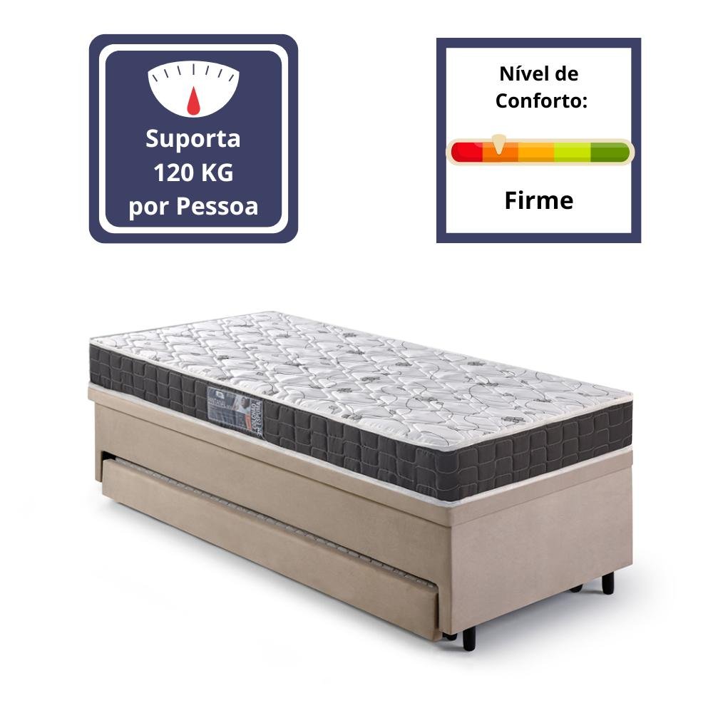 Bicama Box Baú Solteiro Suede Bege 88x188 com Colchão Pantanal Espuma D28 Anjos - 7