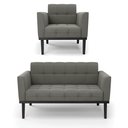 Ver imagem 2 de Conjunto Poltrona e Namoradeira Decorativa Karen Pés Fixo em Madeira Preto Suede Grafite G19 - Gran
