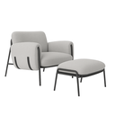 Ver imagem 3 de Kit Poltrona Cadeira Decorativa + Puf Serrana Zahav Estofado:bouclé Cinza Courino Preto