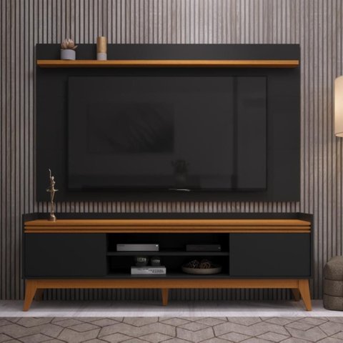 Rack com Painel para Tv até 70 Polegadas 180 Cm Astúrias - Preto e Cedro