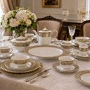 Ver imagem 2 de Jogo de Aparelho de Jantar em Porcelana Branco e Dourado 62 Peças a: 45 L: 63 C: 57cm