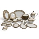 Ver imagem 1 de Jogo de Aparelho de Jantar em Porcelana Branco e Dourado 62 Peças a: 45 L: 63 C: 57cm