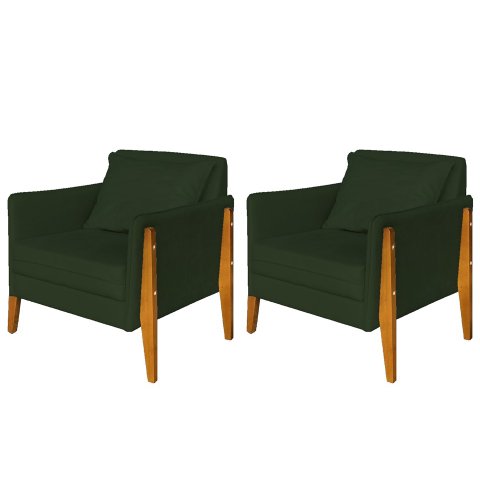 Kit 2 Poltronas Decorativa Sophia Suede Verde Pés Madeira Ms Decor