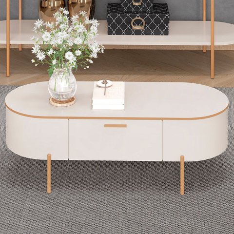 Mesa de Centro Decorativa Sala de Estar Orgânico Giverny D05 Off White - Lyam Decor