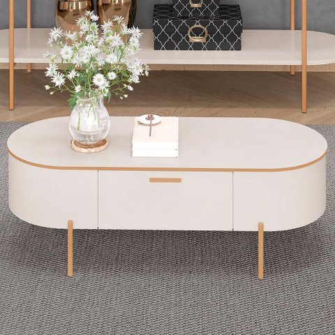 Mesa de Centro Decorativa Sala de Estar Orgânico Giverny D05 Off White - Lyam Decor