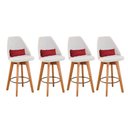 Ver imagem 1 de Kit 04 Banquetas Linho Bege E Almofada Sintético Vermelho