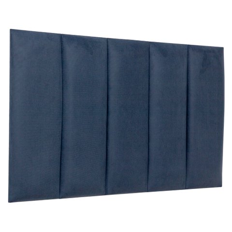 Cabeceira Solteiro Veludo Azul Placa Modulada Estofada Ripada Adesiva