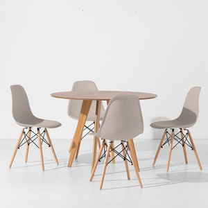 Conjunto Mesa de Jantar Square Redonda Freijó - 88cm + 4 Cadeiras Eiffel - Bege Acinzentado Abra