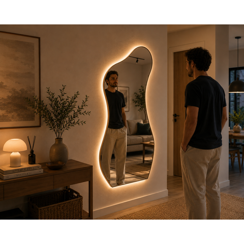 Espelho Barbados - Linha Couro - - Caramelo - com LED - 140x70