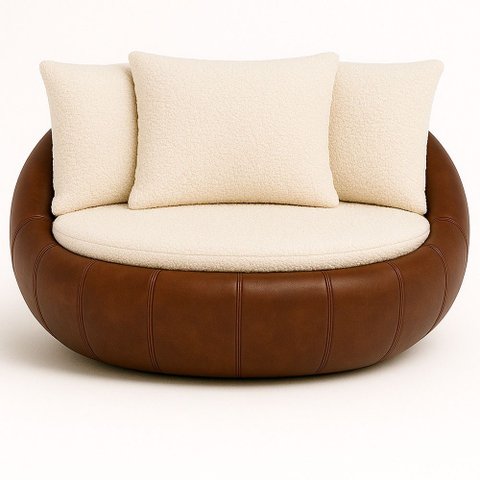 Poltrona Giratória 127cm Golden Courino Marrom / Bouclé Off White - Sallar Home