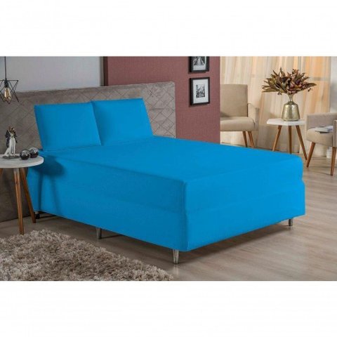 Jogo de Cama King Nobre 3 Peças Luva de Box 55cm de Altura Malha 100% Algodão - Turquesa