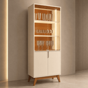 Ver imagem 1 de Cristaleira Paraty 180cm 4 Portas de Vidro LED Slim MDP/MDF Frisos Puxador Cava - Offwhite/Canela