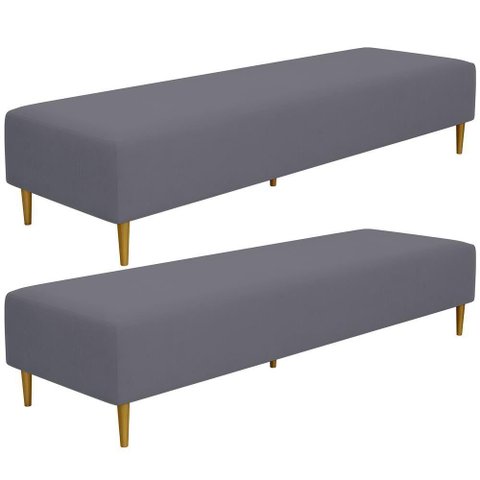 Kit 02 Puffs Decorativo Bali W01 Pés Palito 170x60cm Suede Cinza - Lyam Decor