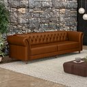Ver imagem 1 de Sofá Living Sala de Estar Stanford Chesterfield 3 Lugares 260cm Pés de Madeira Couro Caramelo G58 -