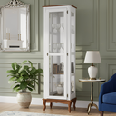 Ver imagem 1 de Cristaleira de Madeira 1 Porta com Espelho Pés Luiz Xv - Branco Laca com Tampo e Base Imbuia Glazer