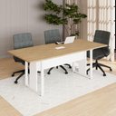 Ver imagem 1 de Mesa Reunião Industrial 200 cm X 90 cm para 8 Pessoas com 1 Caixa de Tomadas F5 Office Cor:Macadâ