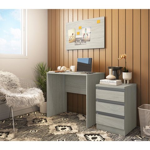 Conjunto para Escritório com Escrivaninha e Gaveteiro Prime Legno Crema Luciane Móveis