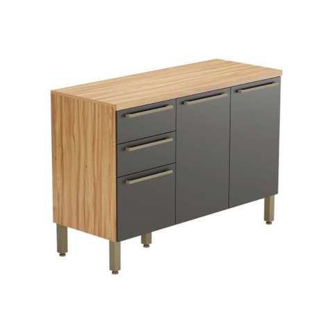 Gabinete de Cozinha Modulado Balcão Nápoli Prime 3 Portas e 2 Gavetas com Tampo 120cm Amendoa-